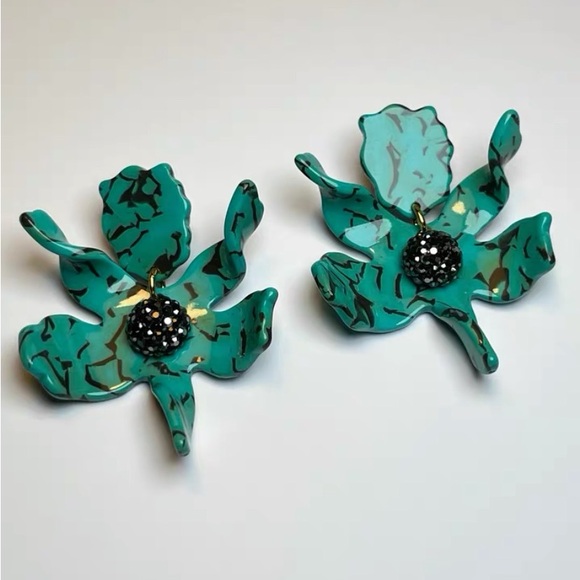 Lele Sadoughi 10 Year Anniversary Turquoise Small Crystal Lily Earrings NEW - Picture 4 of 13